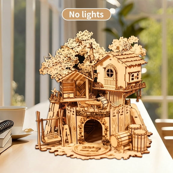 Music Park 3D Wooden Puzzle Treehouse for Adult to Build DIY Miniature Model Kit without LED Home Decor,Christmas and Birthday Gift