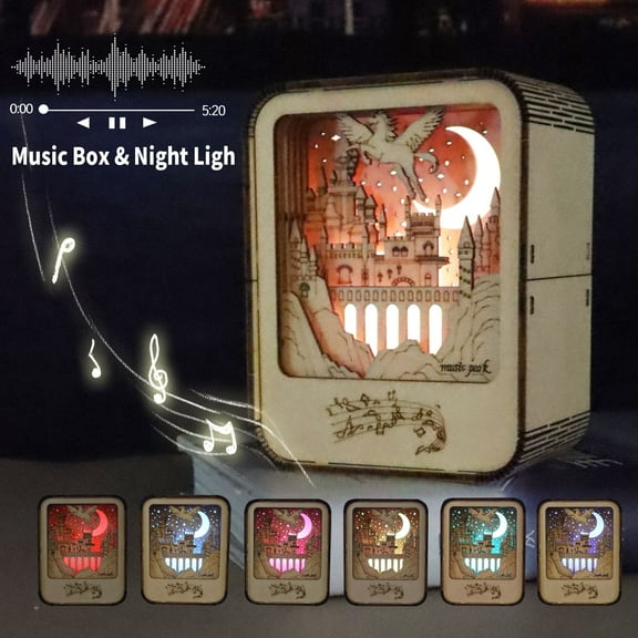 Music Park Castle Music Box Night Light DIY Wooden Puzzle Kit for Women Birthday Gifts
