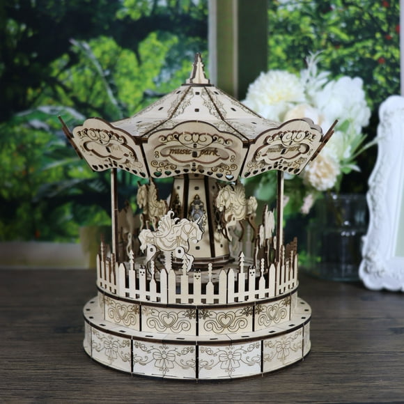 Music Park 3d Wooden Puzzle Carousel Music Box Handmade Assembly Model Kit Holidays Birthdays Christmas Gifts