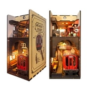 Music Park Baker Street 3D Wooden Puzzle Book Nook DIY Kit London Street Scene with Motion Sensor Light 295 Pieces Miniature Street Model Bookshelf Decor for Adults Creative Gift Idea