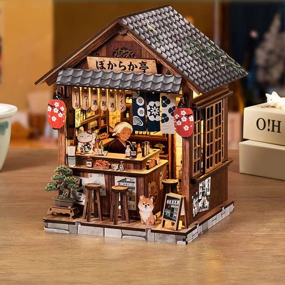 Music Park Book Nook - 3D Wooden Miniature Japanese Pub Model Kit with LED Lights, DIY Artistic Dollhouse, Collectible Display & Premium Gift for Adults