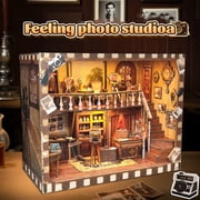 Music Park Book Nook Kit - 3D Wooden Puzzle with LED Lights, DIY Classic Photography Studio Miniature Dollhouse, Unique Birthday & Christmas Gift for Adults & Photo Enthusiasts