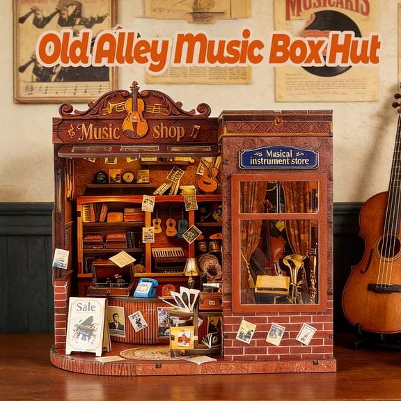 Music Park Vintage Alley Music Shop DIY Wooden Book Nook Retro European Musical Instrument Store Miniature Building Kit