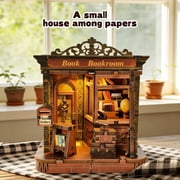 Music Park Vintage Book Nook Paper Cottage Kit - 3D Wooden Puzzle with LED Lights, Diy Cozy Bookstore Miniature Dollhouse, Unique Birthday Gift for Adults & Book Lovers