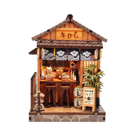 Music Park Warm Noren Japanese Eatery Book Nook Kit - 3D Wooden Puzzle with LED Lights, DIY Cozy Izakaya Miniature Dollhouse, Unique Birthday & Christmas Gift for Adults