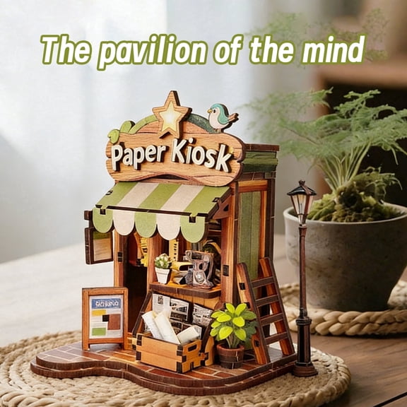 Music Park Book Nook Kit - 3D Wooden Puzzle with LED Lights, DIY Cozy Newsstand Miniature Dollhouse, Unique Birthday Gift for Adults & Book Lovers