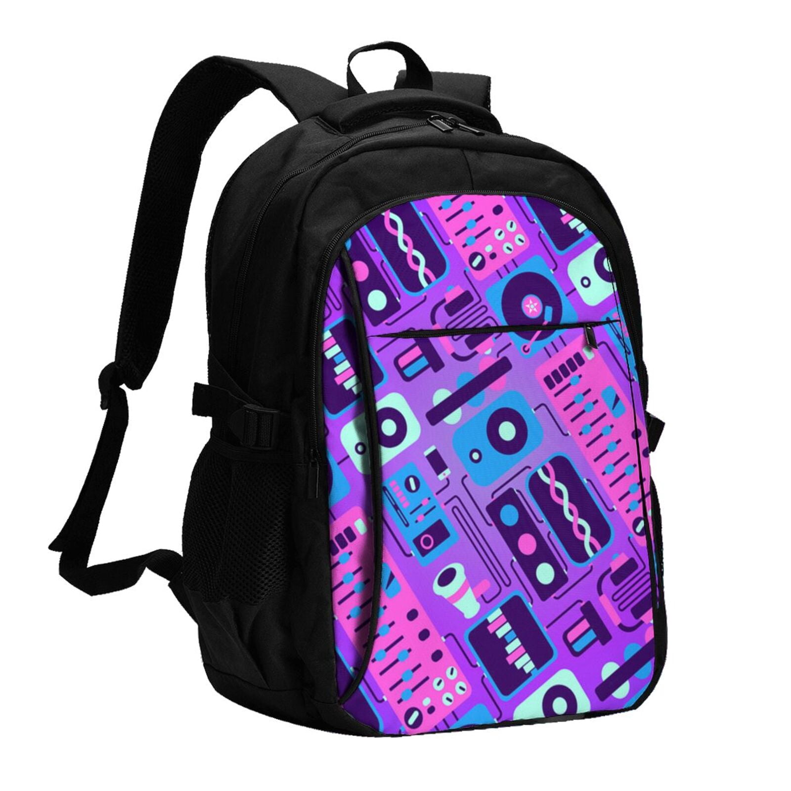 Music Party Audio Neon Night Laptop Backpack with USB Charging Headphone Port Casual Daypack Bag College Business Travel