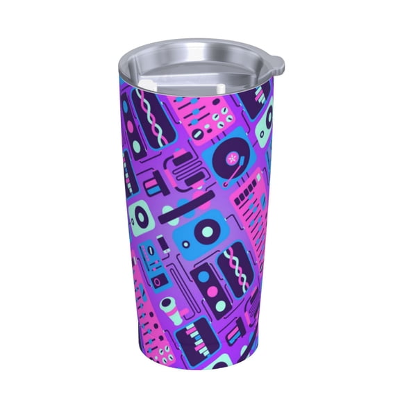 Music Party Audio Neon Night Stainless Steel Tumbler with Lid and Straw 20oz Vacuum Insulated Travel Mug for Hot & Cold Drinks Coffee Wine Water Cup