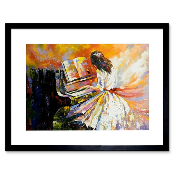 Music Piano Girl Impressionism Art Print Framed Poster Wall Decor 9x7 inch