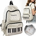 thumbnail image 1 of Music Piano Keyboard Canvas Backpack with Star Keychain Polka Dot Embroidery Pattern Medium Capacity Bookbag for study Music Lovers, 1 of 9