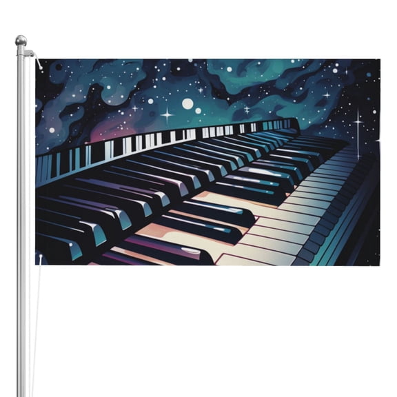 Music Piano Keys Starry Sky Double Sided Flag 3x5FT Reversible Garden Flag Outdoor Decor for House, Porch, Lawn, Yard, Indoor Wall, Party Decoration