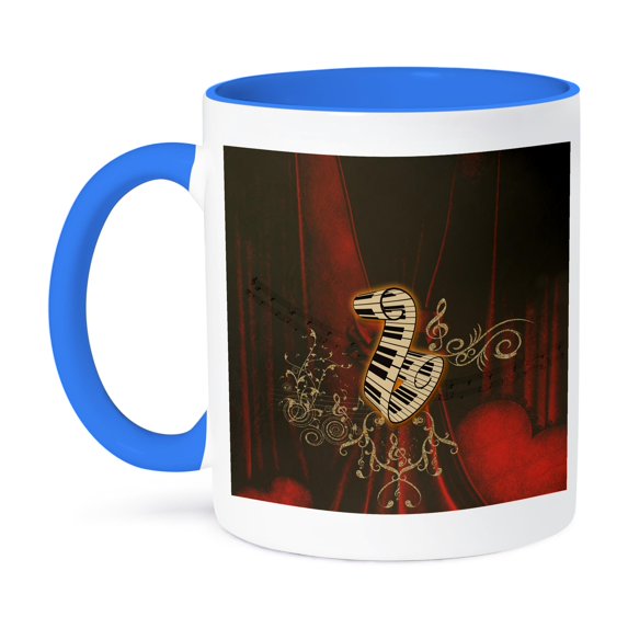 3dRose, Music, piano with clef and key note vintage, 11oz Two-Tone Blue Mug