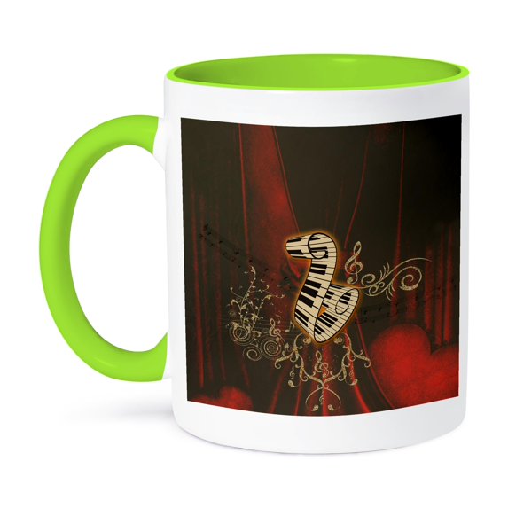 3dRose, Music, piano with clef and key note vintage, 15oz Two-Tone Green Mug
