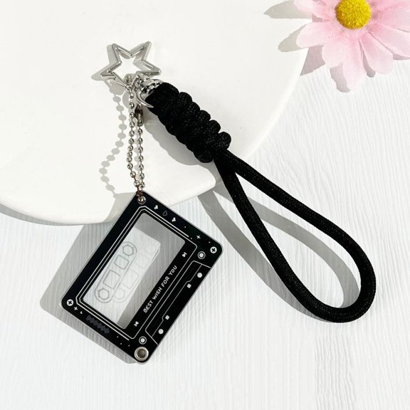 Music Player Photo Frame Keychain Acrylic Slide 1 Inch Photo Organizer Photocard Case Hanging Pendant for Bag
