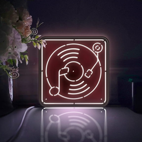 Music Player Turntable Led Light Box, Dimmable Neon-Like Light Signs USB Power for Wall Decor Bedroom Decoration, Static Light (WxH) 16"x16"