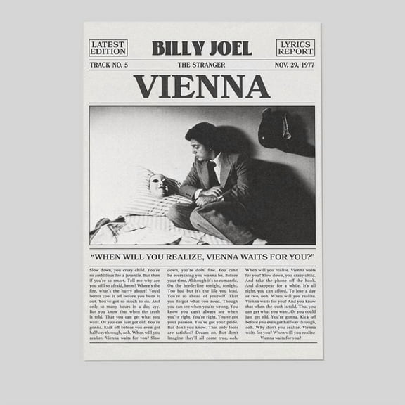 Music Poster - Billy Joel The Stranger Vienna - Retro Newspaper Style - Size 24''x36'' - Postora