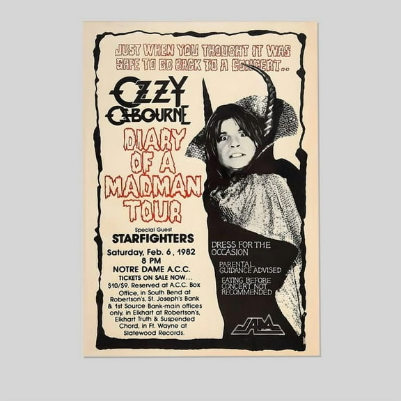 Music Poster- Diary of a Madman Tour Poster - Ozzy Osbourne - Vintage Style - Size 24x36 - Postora