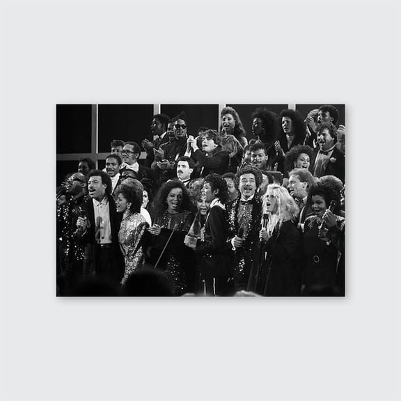 Music Poster- Historical Prints Express We are The World Mi.cha.el Jack.son and Lionel Richie, 12 x 18 - B&W Photo Art Print Size 24''x36'' - Postora