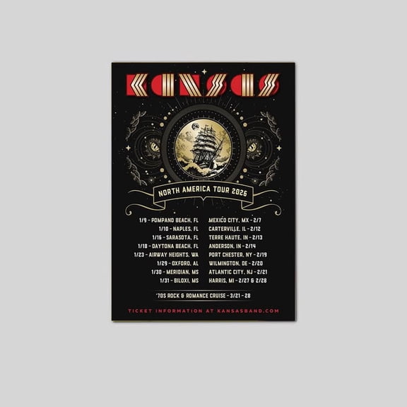 Music Poster Kansas North America Tour 2026 Classic Rock Size 24''x36'' Goldengate