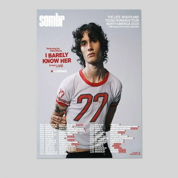 Music Poster - Sombr Poster - Sombr USA 2025 Tour - Vintage Style - Size 24x36 - Kiloa