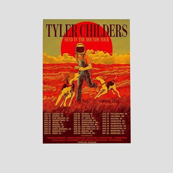 Music Poster- Tyler Childers - Send in the Hounds Tour Poster - Vintage Style - Size 24x36 - Postora