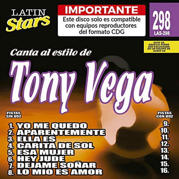 Music Pro Inc Karaoke Latin Stars 298 Tony Vega - Importante: Este disco solo es compatible con reproductores del formato CDG