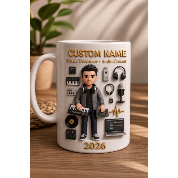 Music Producer Mug 3D Embossed Custom Name, Audio Creator Coffee Mug, DJ Producer Gift, Music Lover Mug, Studio Producer Mug 2026