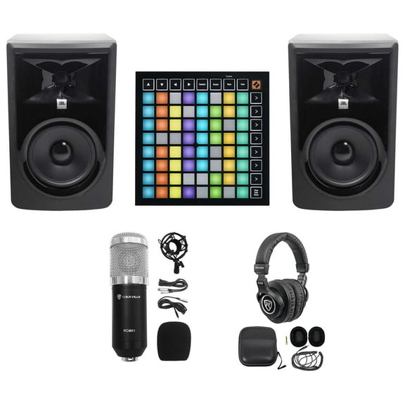 Music Production Kit 2 JBL 306P 6" Studio Monitors+Pad Controller+Headphones+Mic