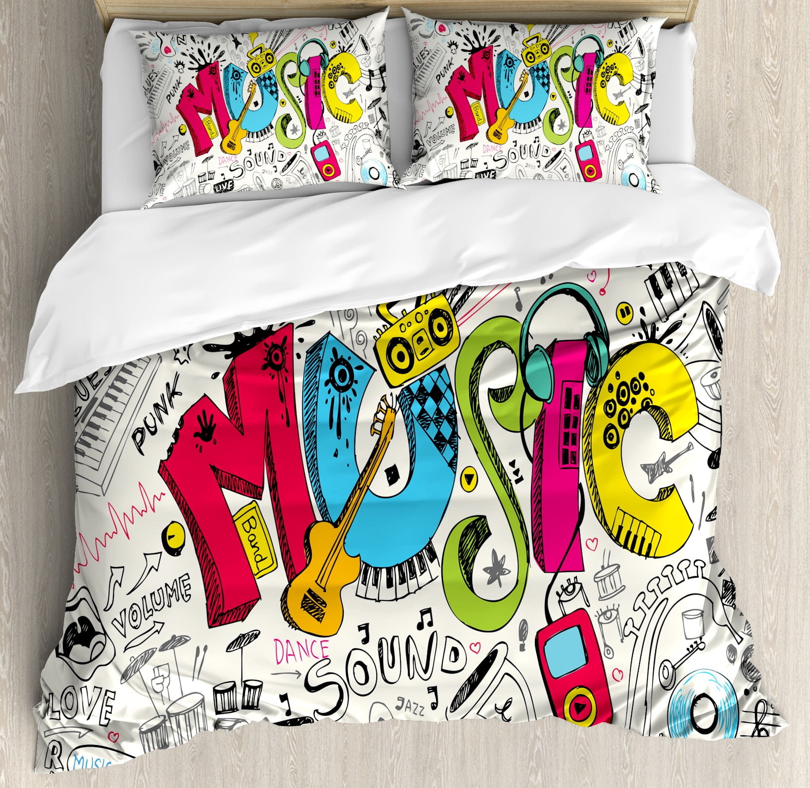 Colorful Pop Art Music Queen Duvet Cover Set
