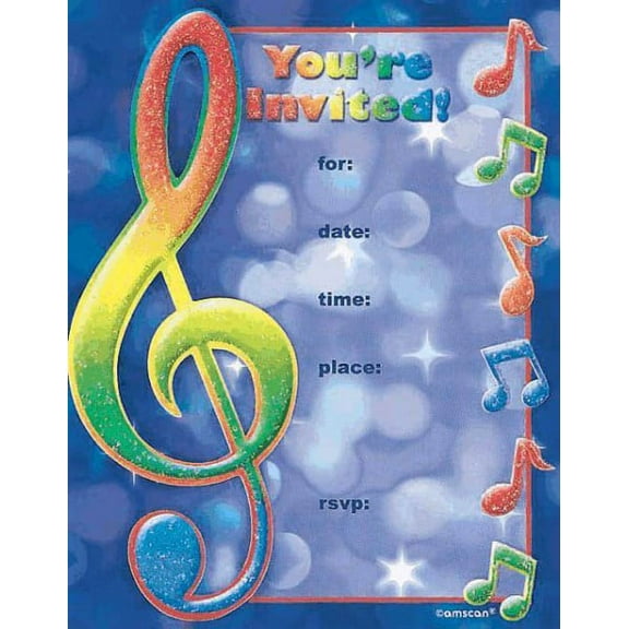 Music Rainbow Music Notes Novelty Invitations W/ Envelopes (8ct)