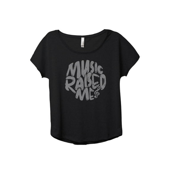 Music Raised Me Women's Fashion Slouchy Dolman T-Shirt Tee Heather Black Medium