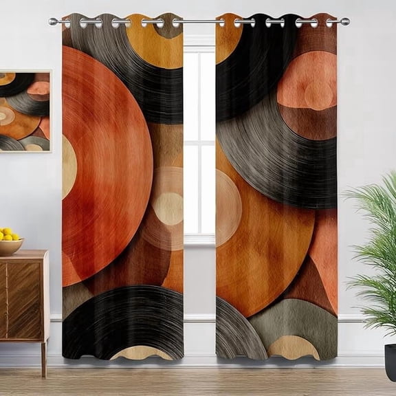 Music Records Blackout Curtains, Vintage Vinyl Record Music Theme Curtains for Bedroom Living Room, Room Darkening Thermal Insulated Grommet Drapes 26"W x 45"L (Pack of 2)