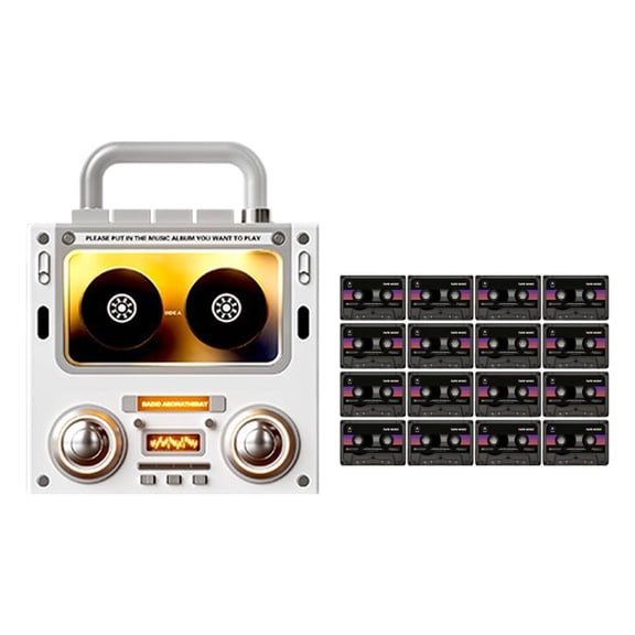 Music Refrigerator Magnets with Player Set, 17 Pcs Retro Cassette Tape Fridge Induction Pla Magnet, Vinyl Record NFC Singing