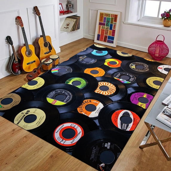 Music Retro Records Rug, Records Rug 3x5 ft
