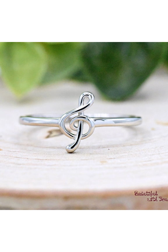 Music Ring, Treble Clef Musicians Ring, Solid 925 Sterling Silver Treble Clef Ring, Music Note Jewelry, Silver Vertical Clef Ring Band Ring Size-4.75