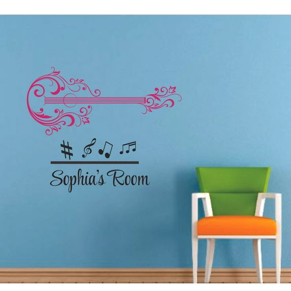 Music Room Decal ElectricGuitar And Notes Decor Wall Sticker Art Design Decal for Girls Boys Kids Room Bedroom Nursery Kindergarten House Fun Home Decor Stickers Wall Art Vinyl Decoration (10x8 inch)