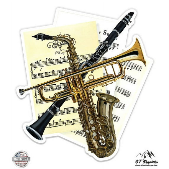 Music Saxophone - 5" Vinyl Sticker - For Car Laptop I-Pad - Waterproof Decal