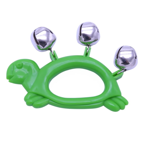 Music Shaker Instrument for Rhythm Practice, Turtle Toy with 3 Metal Sound Pieces, Open Center Grip and Green Handheld D