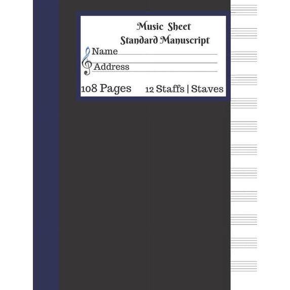 Music Sheet Standard Manuscript 108 Pages 12 Staffs Staves: Gift For Music Lovers Black Sheets Piano Sheet Music (Paperback)