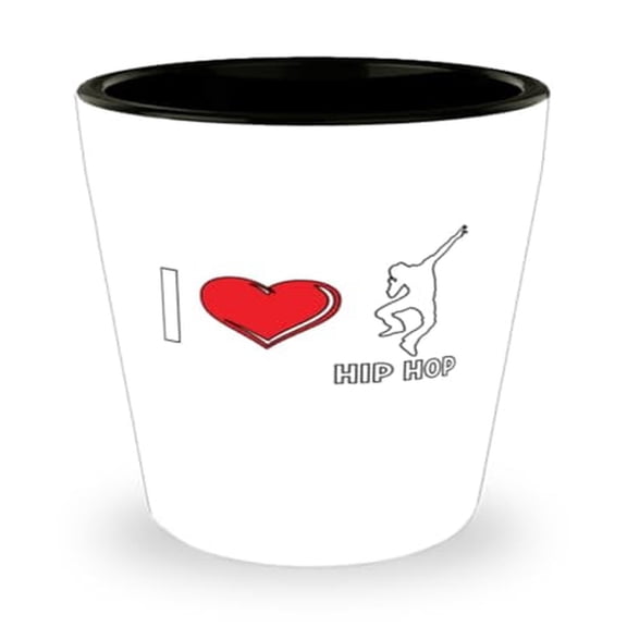 Hip Hop Music Lovers Shot Glass, I Love Rap Culture Themed Mini Glassware, Unique 1.5oz Cup Gift for Enthusiasts