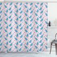 thumbnail image 1 of Music Shower Curtain, Violin Pattern on Pastel Toned Notes and Blossoming Romantic Roses, Fabric Bathroom Set with Hooks, 69W X 84L Inches Extra Long, Slate Blue Pale Pink and Pink, by Ambesonne, 1 of 3