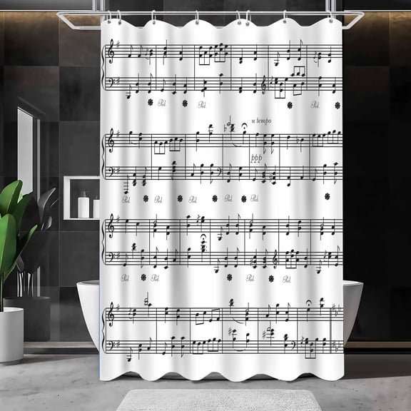 Music Shower Cutain Colorful Musical Notes White Background Print Bathroom Waterproof Shower Curtain Fabric Decorative Bath Curtains Sets with Hooks-36"W x 72"L (Pack of 1)