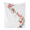 thumbnail image 1 of Music Soft Flannel Fleece Blanket, Colorful Artwork with Musical Notes and Butterflies Springtime Inspired Party Theme, Cozy Plush for Indoor and Outdoor Use, 50" x 60", Multicolor, by Ambesonne, 1 of 5