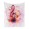 thumbnail image 1 of Music Soft Flannel Fleece Blanket, Gradient Floral Style and Abstract Splashes Musical Motif Creative Pattern, Cozy Plush for Indoor and Outdoor Use, 70" x 90", White and Multicolor, by Ambesonne, 1 of 5