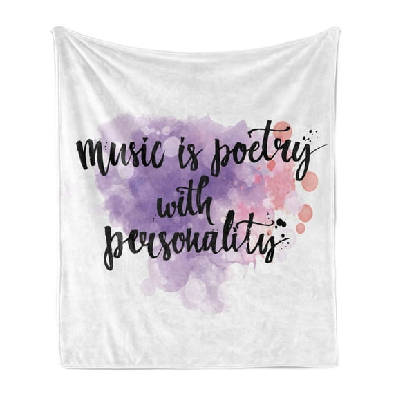 Music Soft Flannel Fleece Blanket, Inspirational Words About Music Hand Written Calligraphy Color Splashes Art, Cozy Plush for Indoor and Outdoor Use, 50" x 60", Violet Coral Black, by Ambesonne