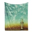 thumbnail image 1 of Music Soft Flannel Fleece Blanket, Old Aged Worn Single Trumpet Stands Alone Against a Faded Wall Jazz Theme Photo, Cozy Plush for Indoor and Outdoor Use, 50" x 70", Sea Green Brown, by Ambesonne, 1 of 5
