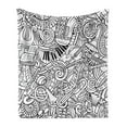 thumbnail image 1 of Music Soft Flannel Fleece Blanket, Outline Monochromatic Doodle in Chaotic Design with Musical Themed Elements, Cozy Plush for Indoor and Outdoor Use, 70" x 90", Charcoal Grey White, by Ambesonne, 1 of 5