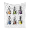thumbnail image 1 of Music Soft Flannel Fleece Blanket, Sketchy Lines Colored Design Guitar Insrument Collage Teens Rocker Song Lovers Image, Cozy Plush for Indoor and Outdoor Use, 50" x 70", Multicolor, by Ambesonne, 1 of 6