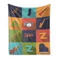 thumbnail image 1 of Music Soft Flannel Fleece Throw Blanket, Colorful All Jazz Equipment Set on Flat Design Funky Music Graphic Design, Cozy Plush for Indoor and Outdoor Use, 70" x 90", Multicolor, by Ambesonne, 1 of 6