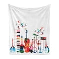 thumbnail image 1 of Music Soft Flannel Fleece Throw Blanket, Colorful Musical Instruments Keyboard Guitar Banjo Trumpet Cello and Flying Birds, Cozy Plush for Indoor and Outdoor Use, 70" x 90", Multicolor, by Ambesonne, 1 of 5